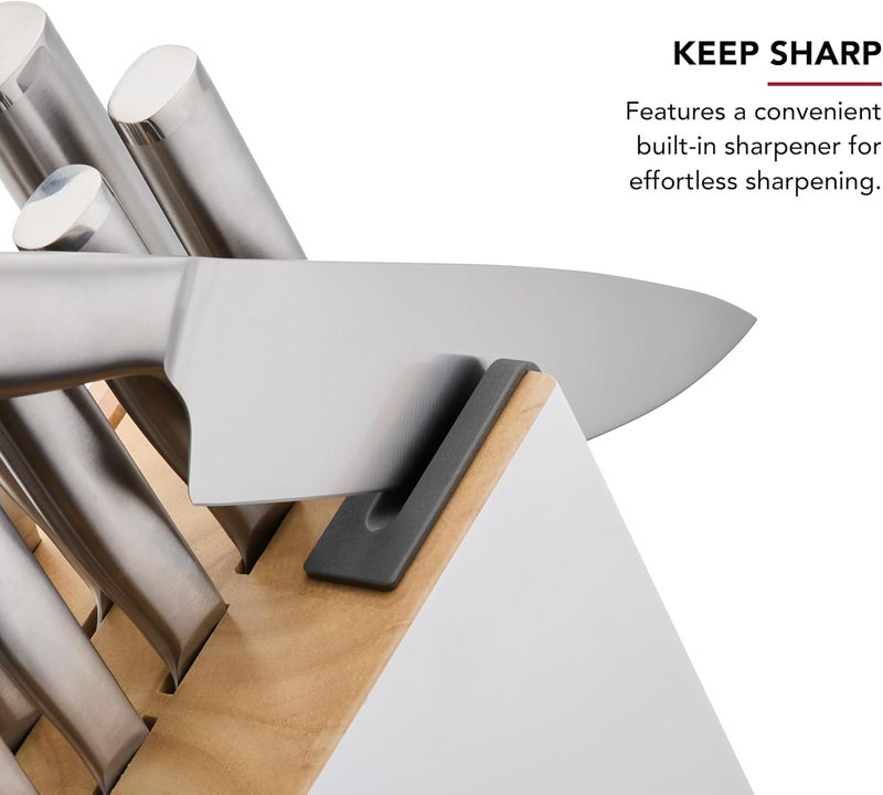 KitchenAid Slim Two-Tone Knife Block Set with Built-In Knife Sharpener, High Carbon Stainless Steel Kitchen Knives, Sharp Kitchen Knife Set with Block, 14-Piece, White - Image 3